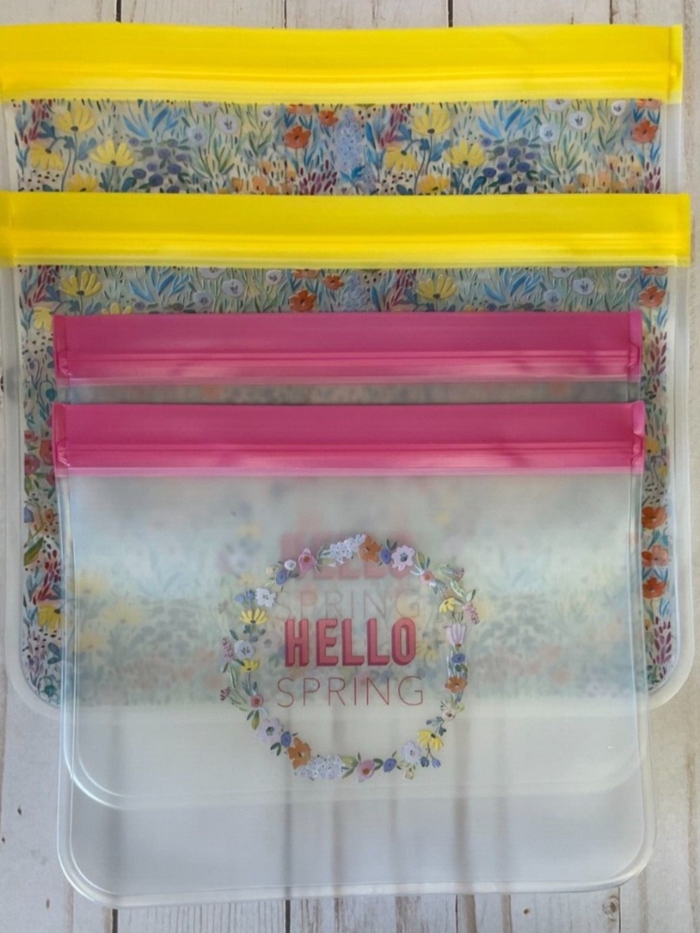4 Reusable Snack Sandwich Food Storage Bags BPA Free Floral Clear Zip Top NEW